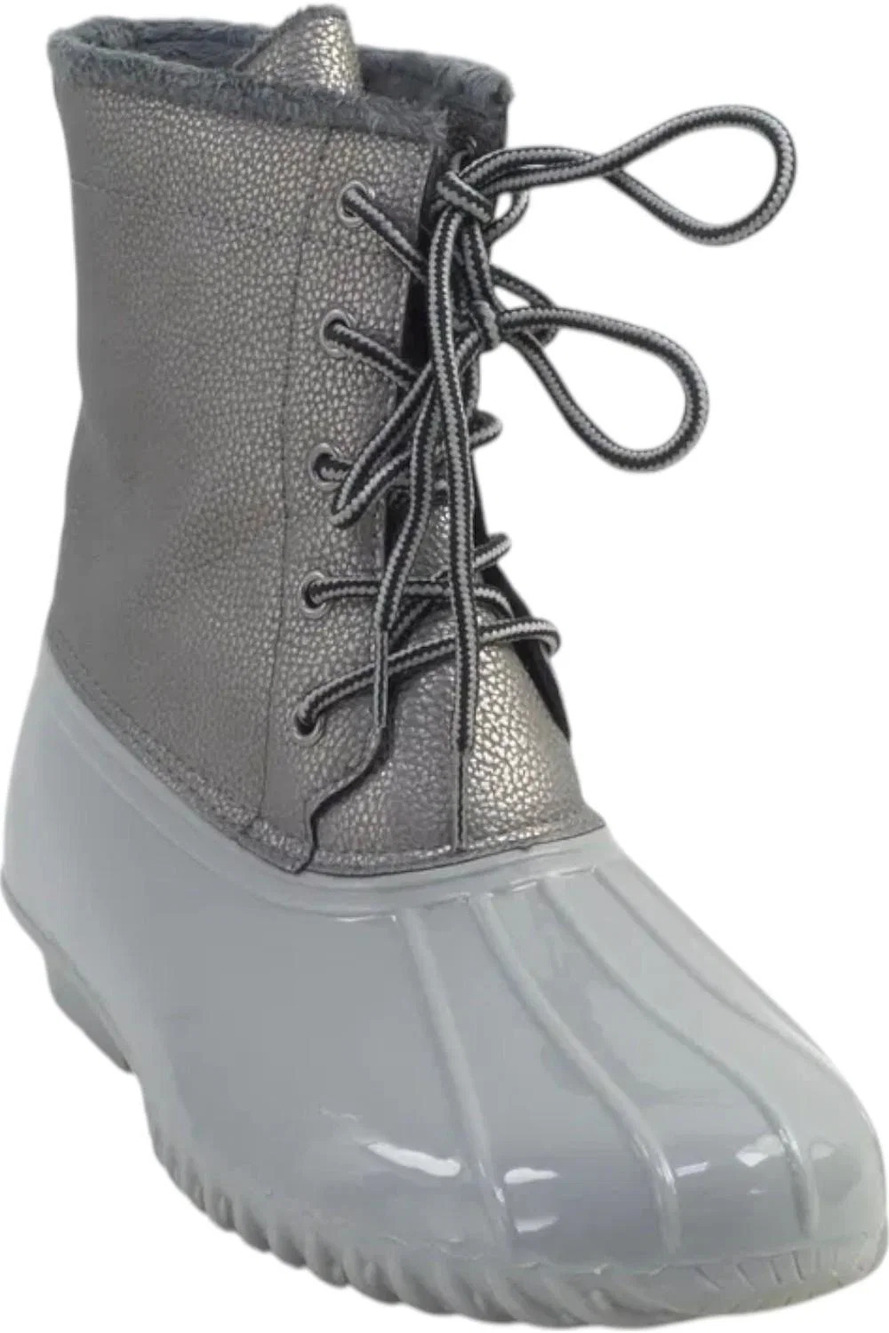 Sporto Bella Waterproof Lace Up Duck Boot with Zipper Silver - Medium